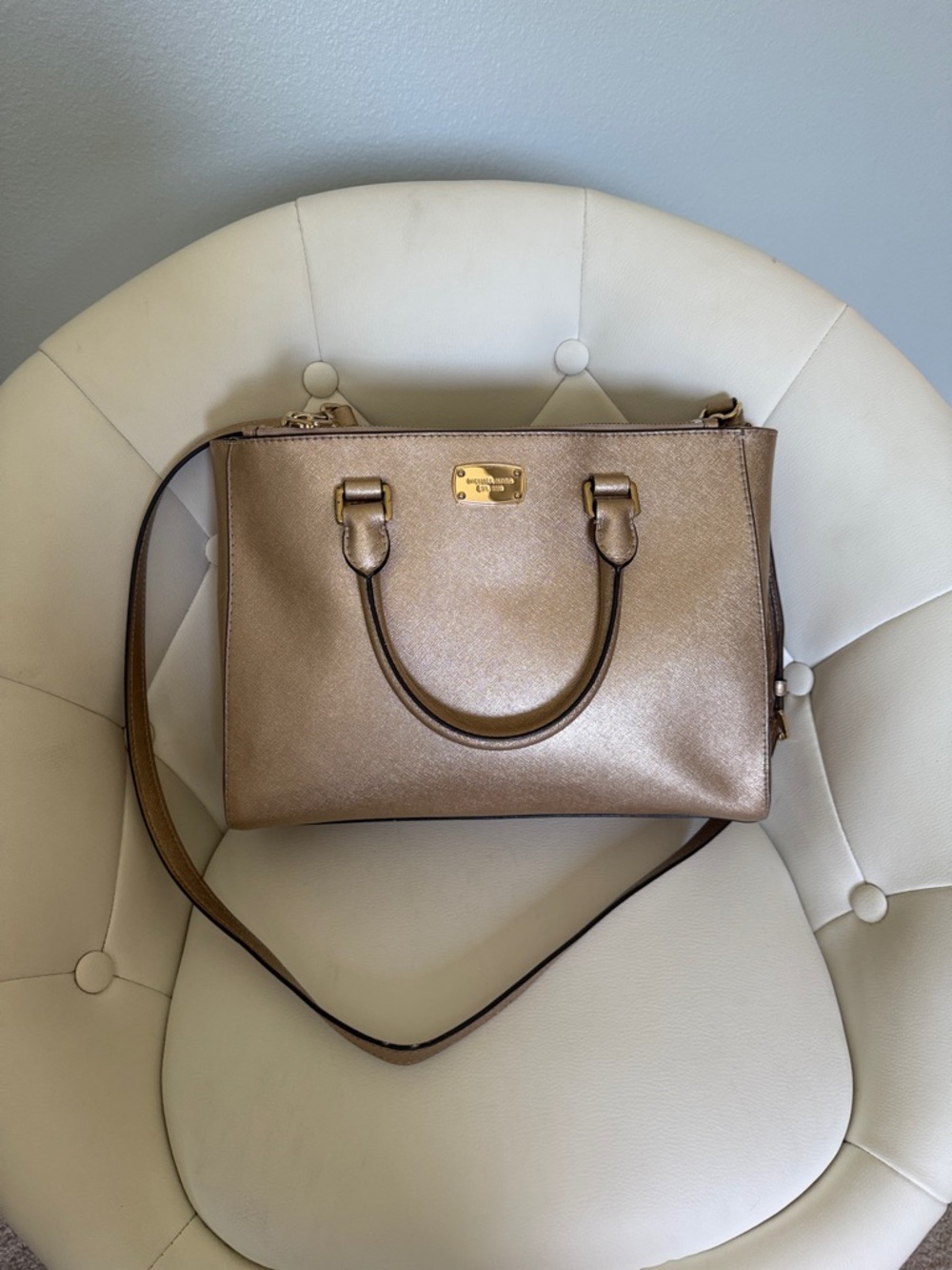 Michael Kors Kellen Metallic Gold Satchel with Gold Hardware - Picture 1 of 16